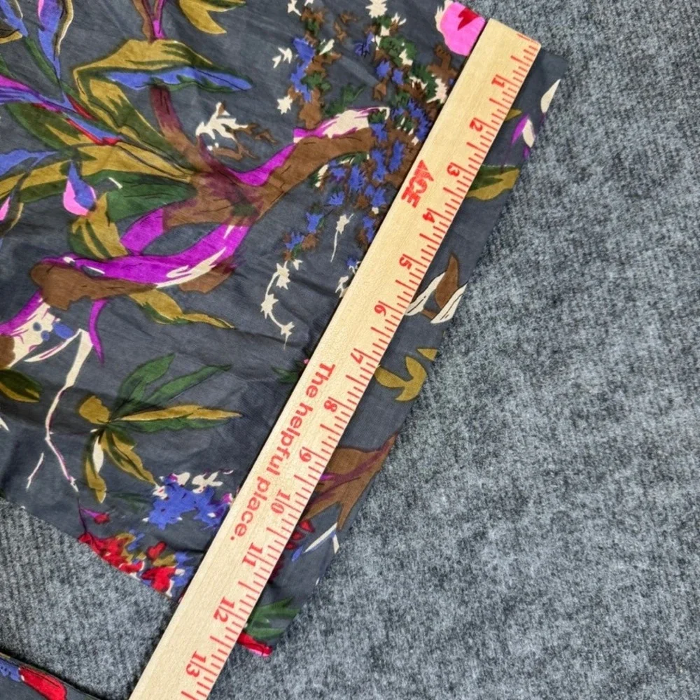 Sevya Handmade Floral Bird Print Cotton Robe Duster Gray Pink One Size Long
